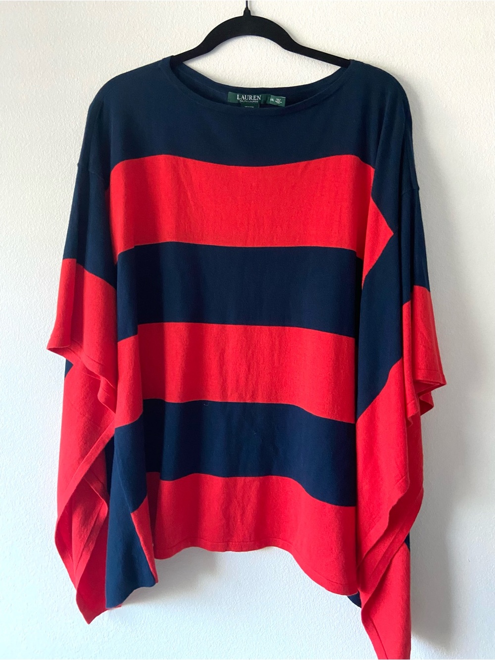 Lauren Ralph Lauren Navy & Red Striped  Lightweight Poncho L/XL